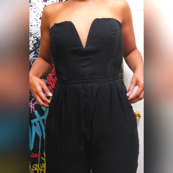 Pants - Strapless Jumpsuit, Deep V Neck, Stretchy